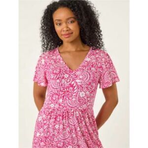 0024 Women’s Pink V-Neck Floral Print Sleeve dress